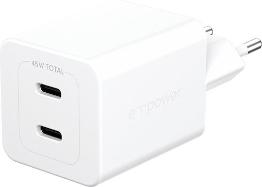 Empower by PanzerGlass Φορτιστής Χωρίς Καλώδιο GaN με 2 Θύρες USB-C 45W Power Delivery Ασημί (EM58685)