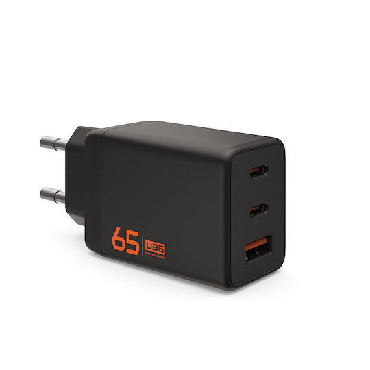 UAG Φορτιστής Χωρίς Καλώδιο GaN με Θύρα USB-A και 2 Θύρες USB-C 65W Power Delivery Black/Orange (SRGE)