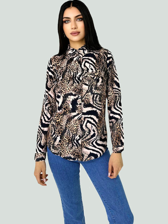 Langärmelig Damen Hemd Animal Print Druck