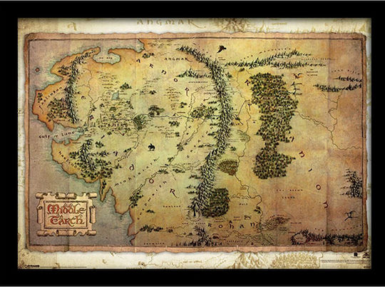 Lord Rings Hobbit Journey Map Wooden Frame 30x40cm Print Fp10385p-pl