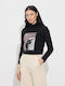 Damen Bluse Langärmelig Rollkragenpullover Schwarz
