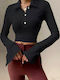 Damen Polo Bluse Langarm Black