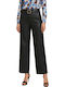 Women's High-waisted Fabric Trousers in Loose Fit Black