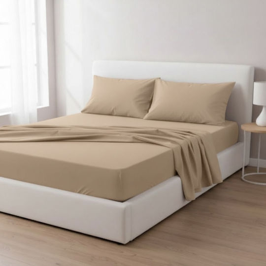 Olia Home Σετ Σεντόνια Υπέρδιπλα 220x260εκ. Μπεζ (4τμχ)