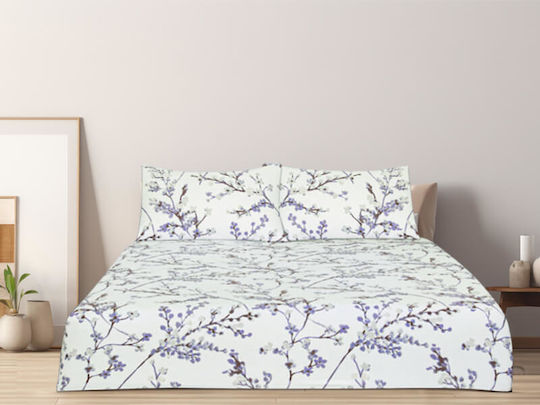 Purple Branches Double Bed Sheets Set 200x260cm Purple 4 Pieces