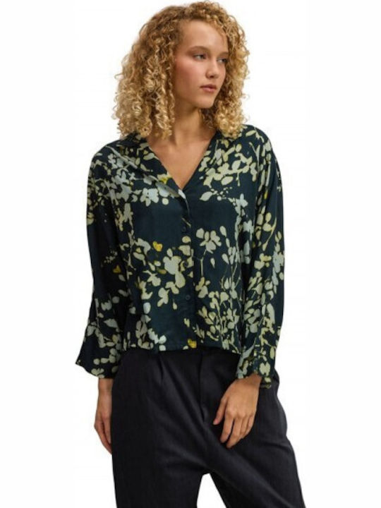 Women's Floral Long Sleeve Shirt Blue
