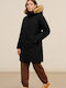 Women's Long Parka Jacket for Winter with Hood Black