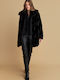 Women's Black Coat with Fur Details