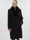 Damen Black Mantel mit Fellbesatz