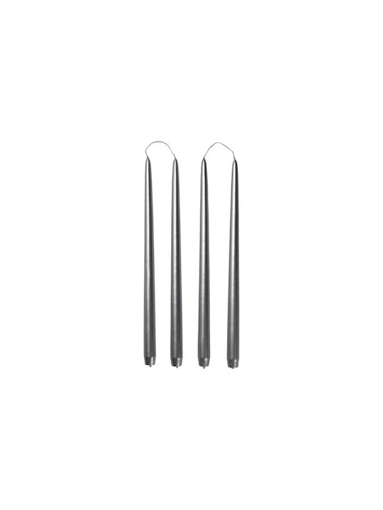 Broste Copenhagen Decorative Candle Taper Silver 38cm 4 Pieces