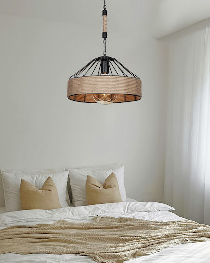 Heronia Pendant Light Black with Rope 35x35x60cm