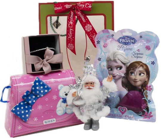 Pachet Cadou De Crăciun Geantă Cutie Dulciuri Roshen Disney Frozen Edt 9.5 Ml Set Figurină Decorativă Moș Crăciun Brățară Zirconiu În Cutie Cadou