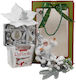 Set Cadou De Crăciun Merry Christmas Figurină Moș Crăciun Lumânare Decorativă Cutie Praline Raffaello 150g Ramură De Brad Clopoțel De Crăciun