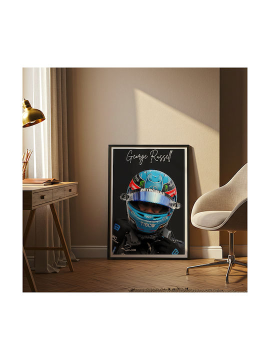 Poster Formula1 George Russell F060 30cm X 40cm Κορνίζα Σκούρο Φυσικό Ξύλου Καφέ