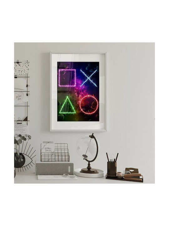 Gaming Poster Playstation Symbols Gm128 30cm X 40cm Frame Dark Natural Wooden Brown