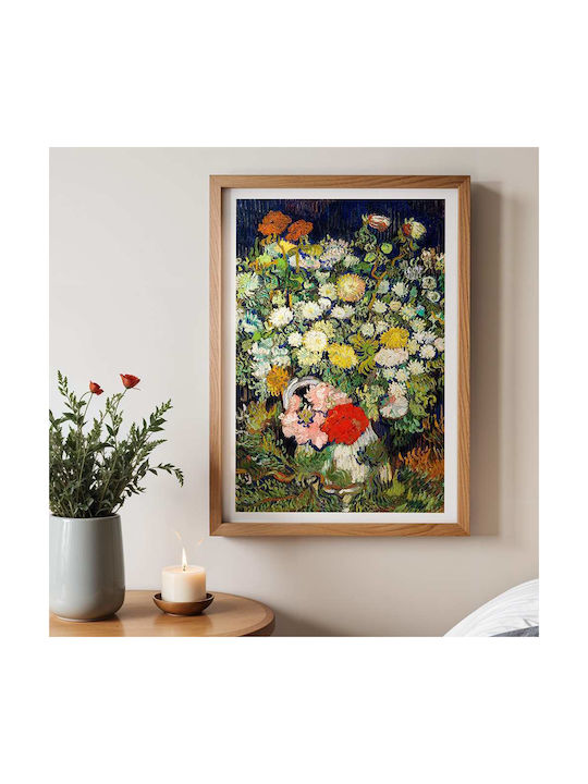 Poster Bouquet Flowers Art115 30cm X 40cm Κορνίζα Σκούρο Φυσικό Ξύλου Καφέ