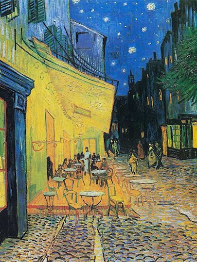 Плакат Van Gogh Cafe Terrace At Night Art015 30см X 40см Рамка Тъмно Натурално Дърво Кафяво