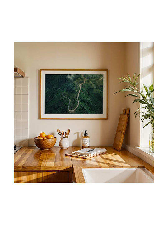 Poster Road On Green Hills Pst25200 50cm X 70cm Κορνίζα Σκούρο Φυσικό Ξύλου Καφέ