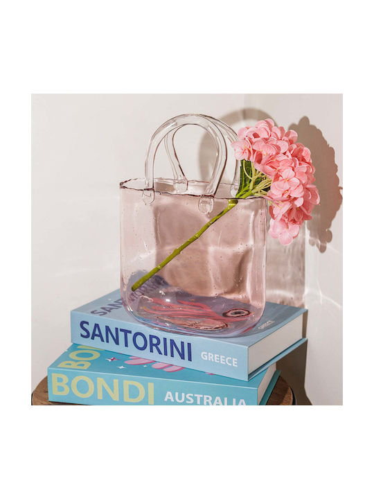Koart Sophia Pink Glass Vase Bag Shape 19.5x9x27cm
