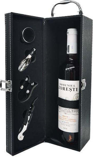 Set Elegant Eco-leather Box One Bottle Handle Domeniul Zoresti Wine 4 Wine Accessories