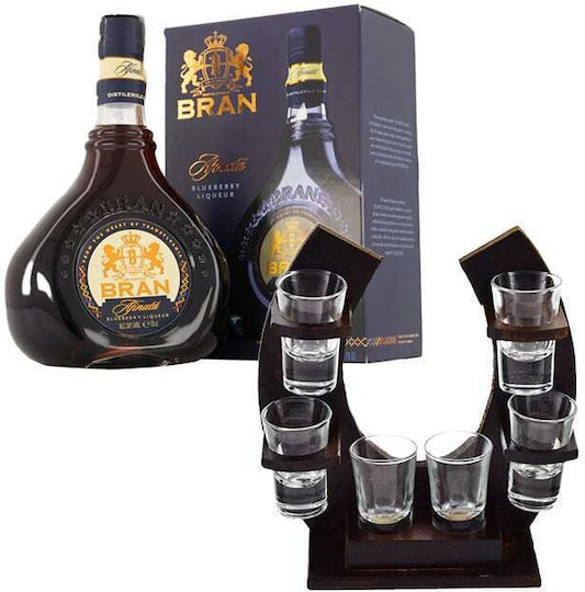 Set Minibar Lichior Afine 30% 0.7l Suport Din Lemn În Formă De U 6 Pahare