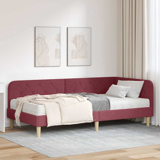 Kinderbett mit Lattenrost und Stoffbezug in Rot für 90x190cm Matratze