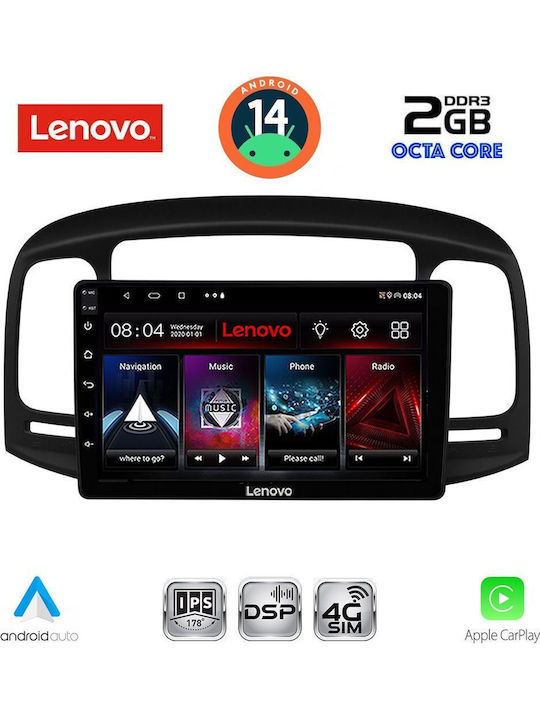Lenovo Car Audio System for Hyundai Accent 2005-2012 (Bluetooth/USB/WiFi/GPS/Apple-Carplay/Android-Auto) with Touch Screen 9"