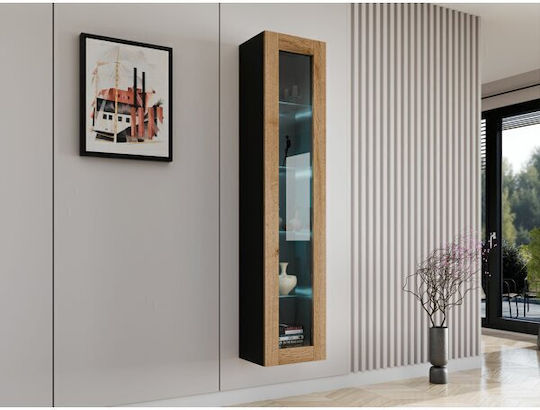 Venenou 129 Wall Display Cabinet for Living Room made of Particle Board with Windowed and Lighting Oak 40x30x180cm