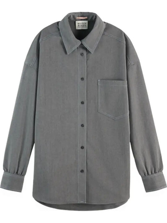 Girlfriend Herringbone Μακρυμάνικο Γυναικείο Πουκάμισο Grey Black