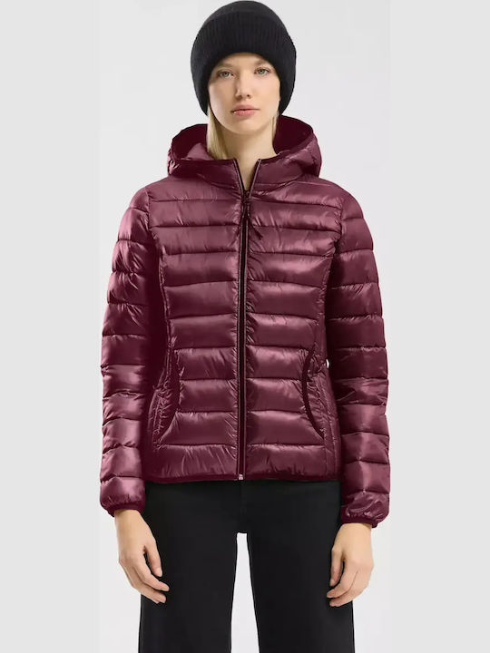 Short Women's Puffer Jacket for Winter Wine Red