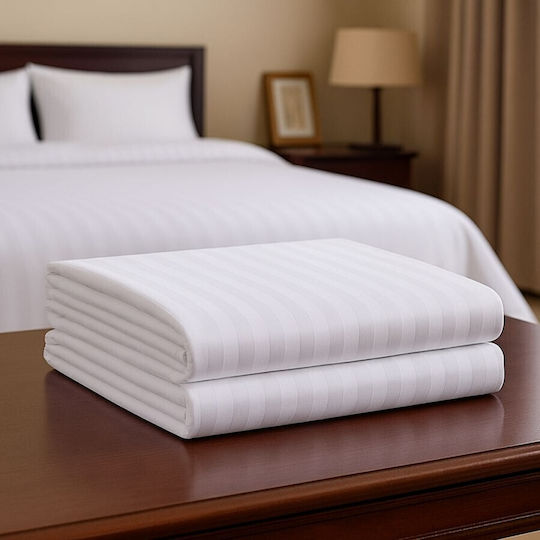 Hotel Damask Bettlaken Angepasst 3 Cm Streifen 240x260cm Weiße