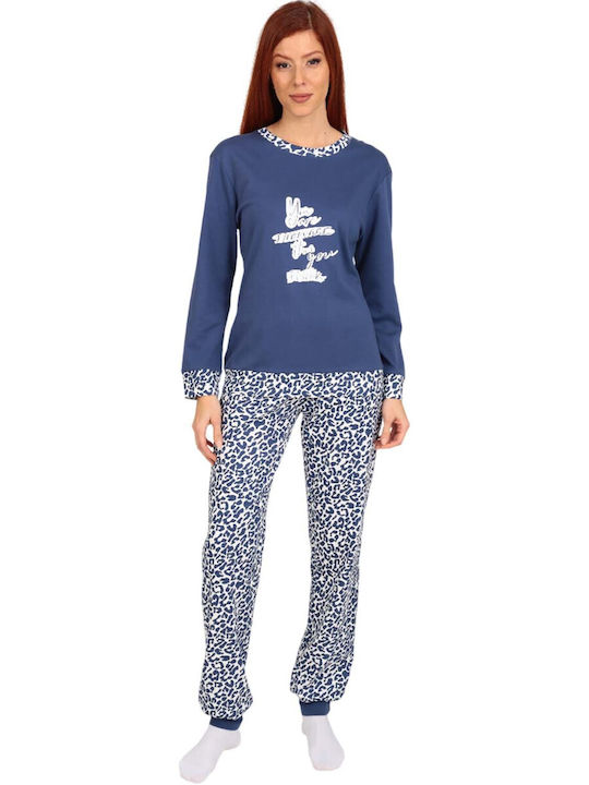 Lydia Creations Winter Damen Pyjama-Set Blue