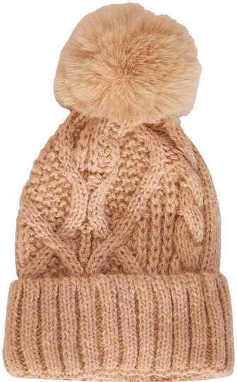 Celestino Women's Knitted Beanie with Pom Camel