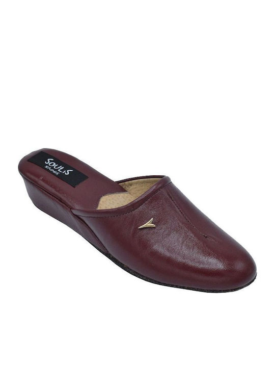 Leather Winter Women's Slippers Burgundy