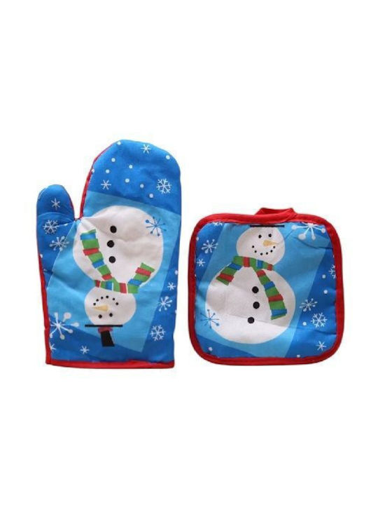 Set Christmas Oven Mitts Blue 2pcs