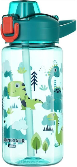 Edman Sticlă Pentru Copii Din Plastic Dinozauri Cu Pai Antivărsare Verde 600ml