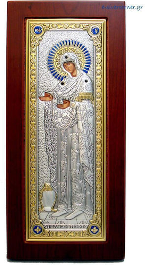 Silberne Heiligenikone Hochheilige Theotokos Gerontissa Mit Goldverzierung