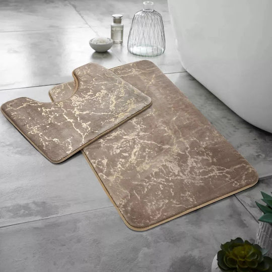 Non-Slip Bath Mats Set 2022-098 Brown/Gold 2pcs