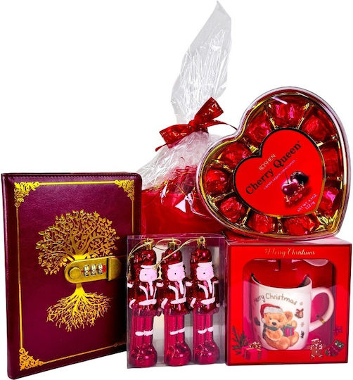 Pachet Deliciu De Crăciun Praline Cherry Queen Set Ornament Brad De Crăciun Set Spargător Nuci Jurnal Cu Lacăt Set Cană Ceramică În Tavă Cadou