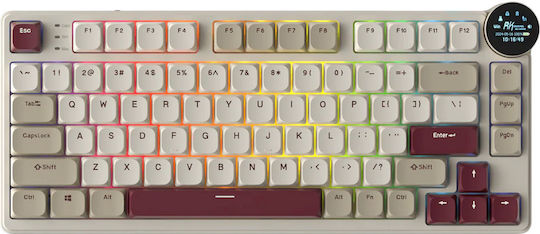 Royal Kludge RK N80 Wireless Gaming Mechanical Keyboard 75% with Custom Red switches and RGB lighting (English US) Cream/Burgundy
