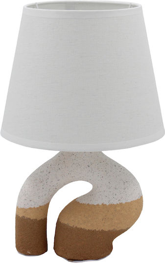 Keskor Ceramic Table Lamp for Socket E27 with White Shade and Brown Base