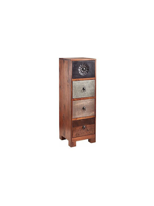 Sideboard Denton 1520 made of Solid Wood & Metal with Drawers Black Velvet-Black Metal 30x30x90cm