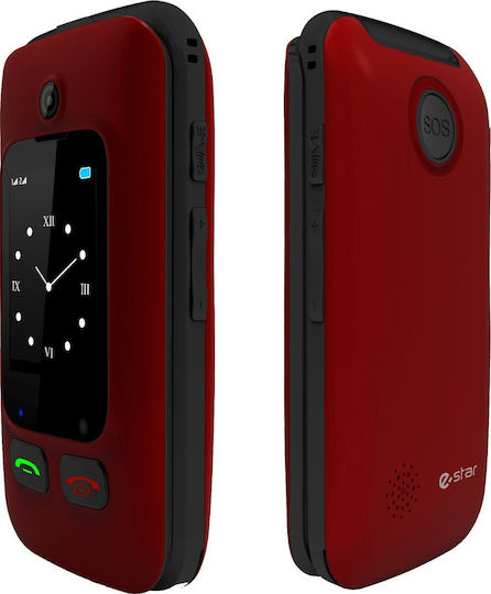 eStar Digni Flip Dual SIM Κινητό με Μεγάλα Κουμπιά Κόκκινο