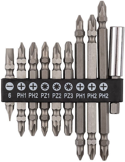 Double-sided Bit Set Sl6 Ph1x2 Ph2x3 Pz1 2 3 60 Mm Magnetic Holder 10 Pcs