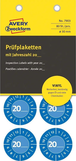 Avery Blue Inspection Label Ø30 Mm Year 20__ Blue Vinyl Refill 10 Sheets X 8 Pieces