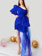 Sommer Mini Abend Damenkleid Offener Rücken mit Rüschen Blau