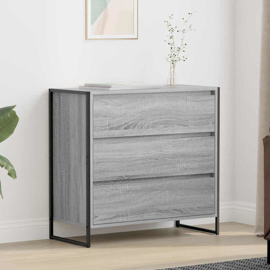 Wooden & Metallic Chest of Drawers Gray Sonoma 79x36x75.5cm