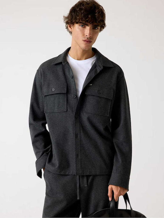 Long Sleeve Overshirt In Regular Fit Grey Melange