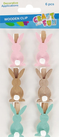 Decorative Wooden Bunny Clothespin 6 Pieces Pom Pom Craft Fun