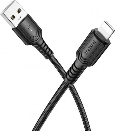 Borofone Braided USB-A to Lightning Cable 18W Μαύρο 1m